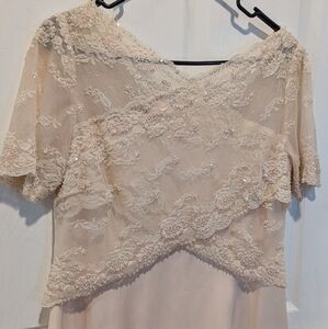 Vintage Talbots Petites Size 10 Pale Pink Beaded Silk Maxi Formal Gown Dress